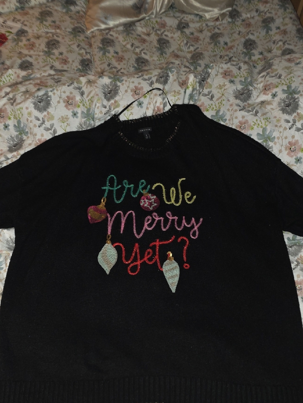 torrid Black Holiday Knit Sweater with Multicolor Embroidery